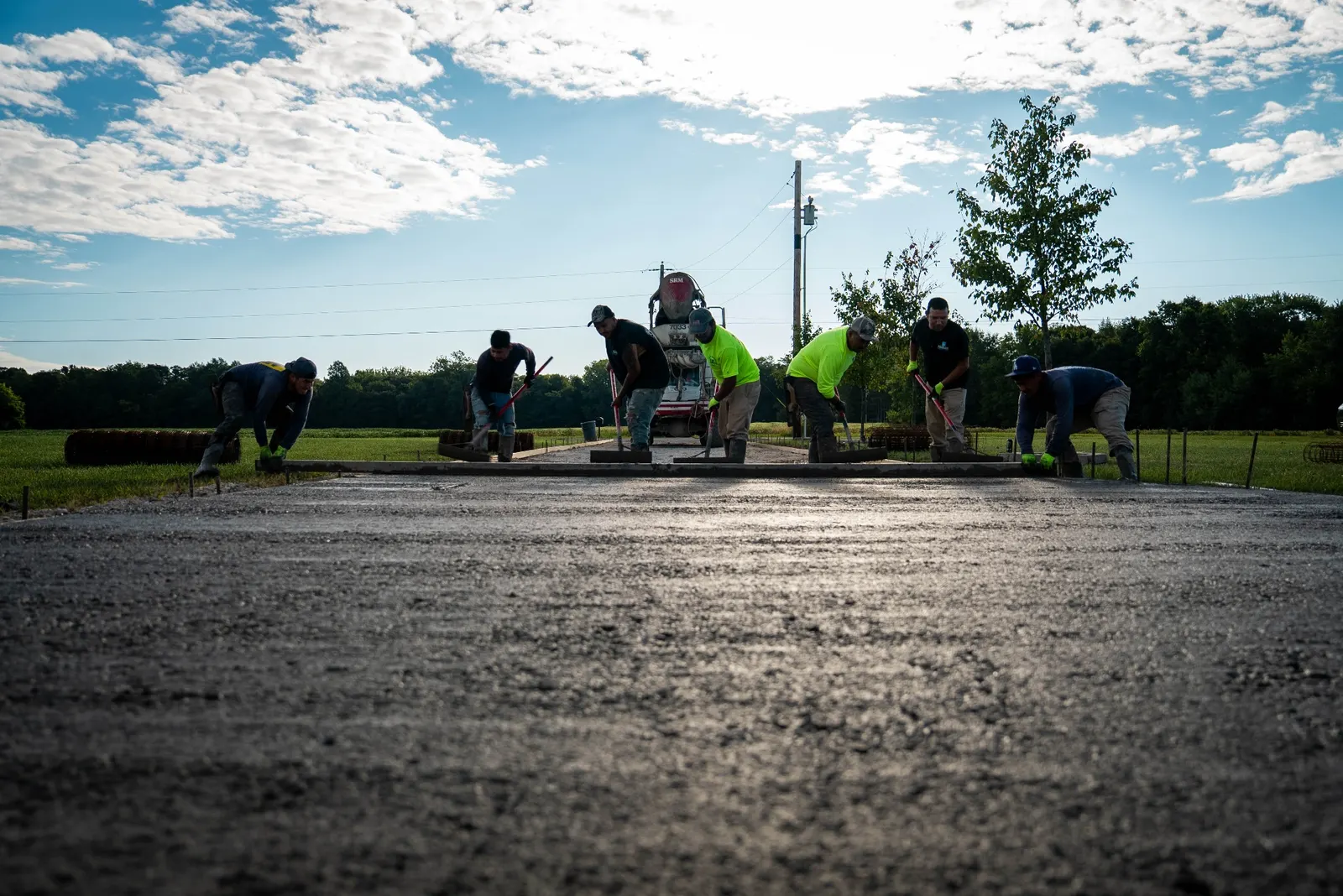 Hoosier Concrete Pros crew finishing a fresh pour